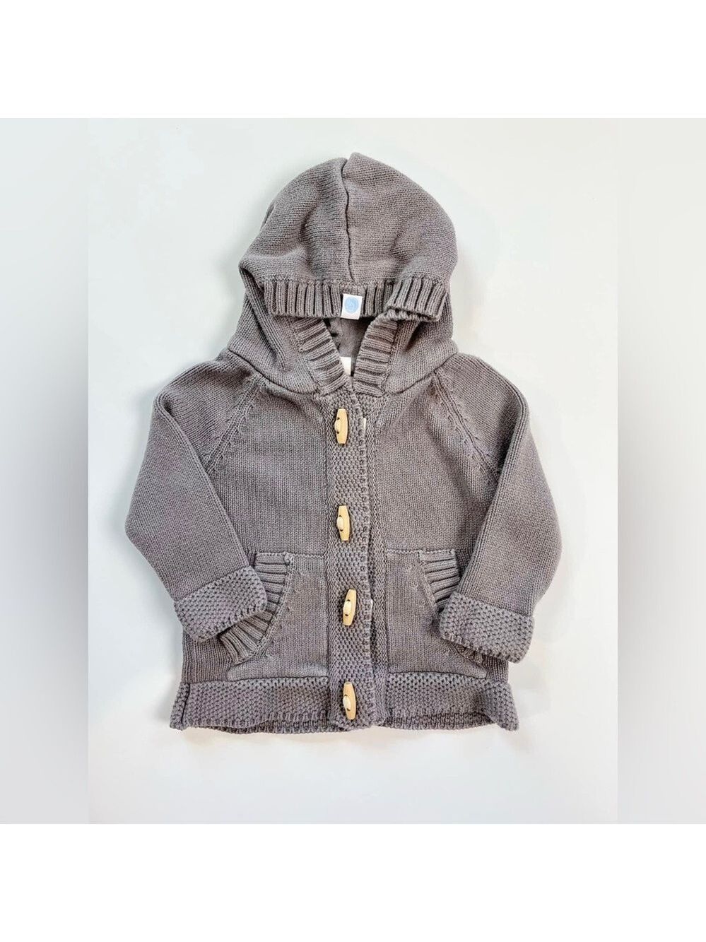 Beba Bean Gray Hooded Knit Cardigan with‎ Wooden Buttons